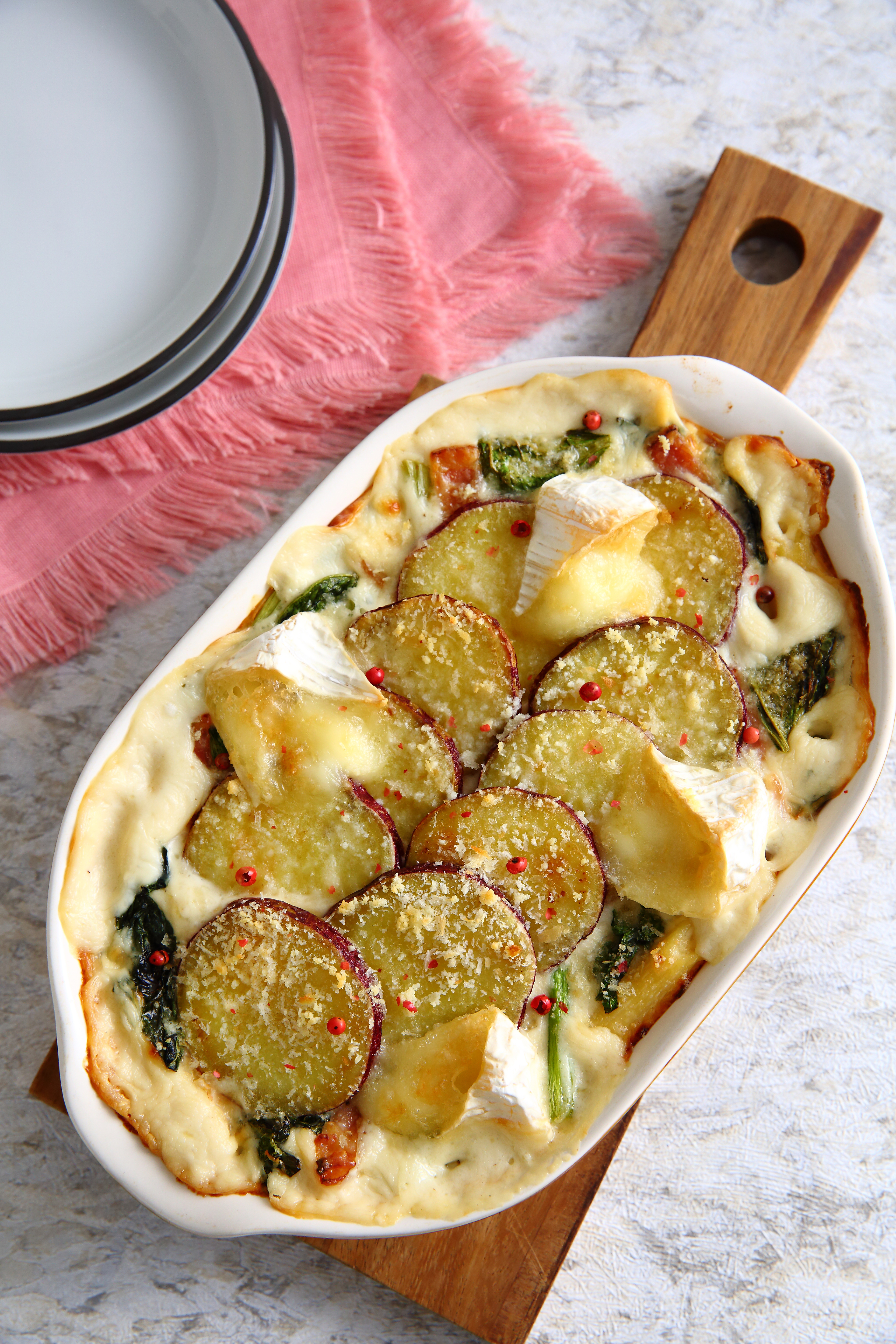 小松菜とさつま芋のカマンベールグラタン