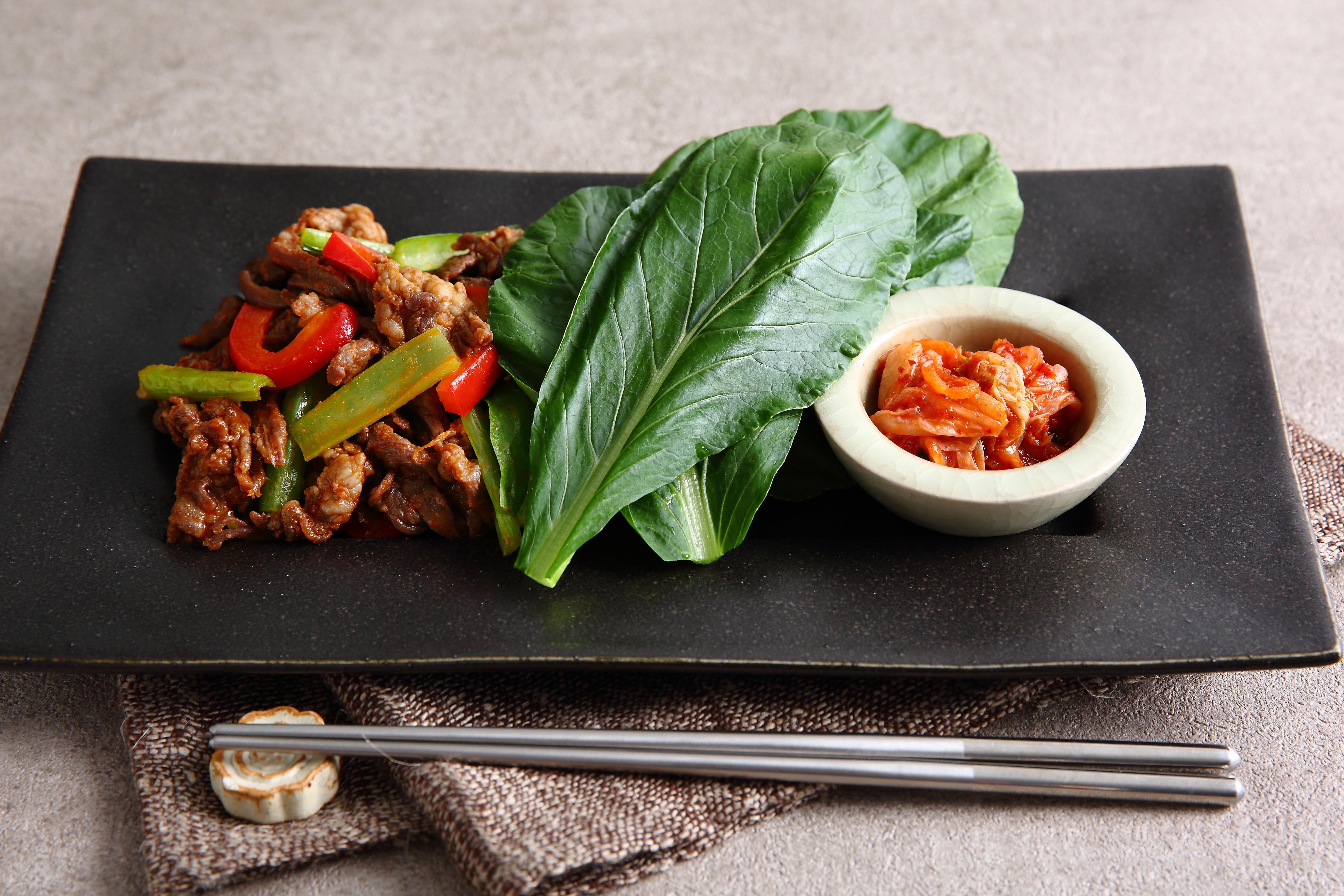 小松菜で包むプルコギ