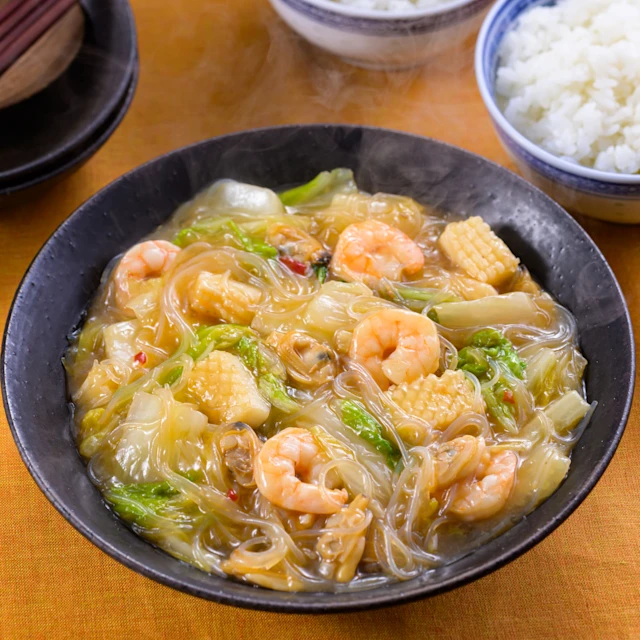 白菜とシーフードの麻婆春雨