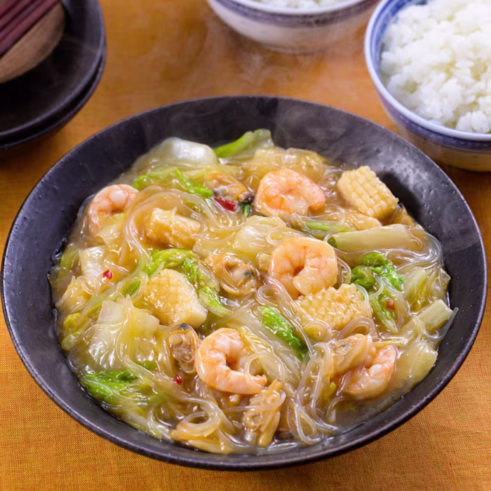 白菜とシーフードの麻婆春雨