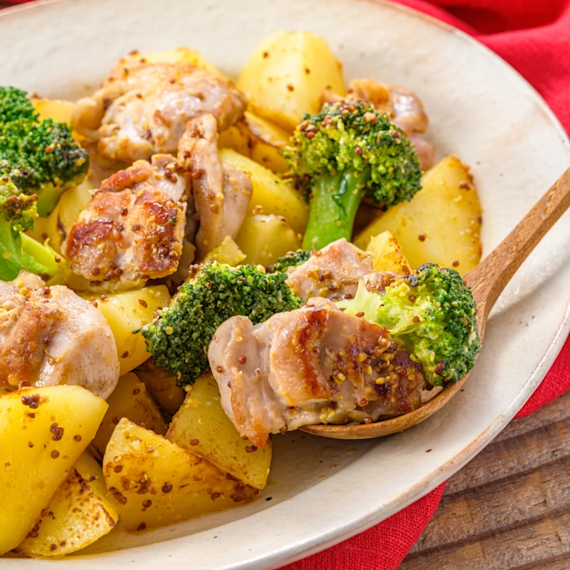 鶏肉とブロッコリーのマスタード炒め