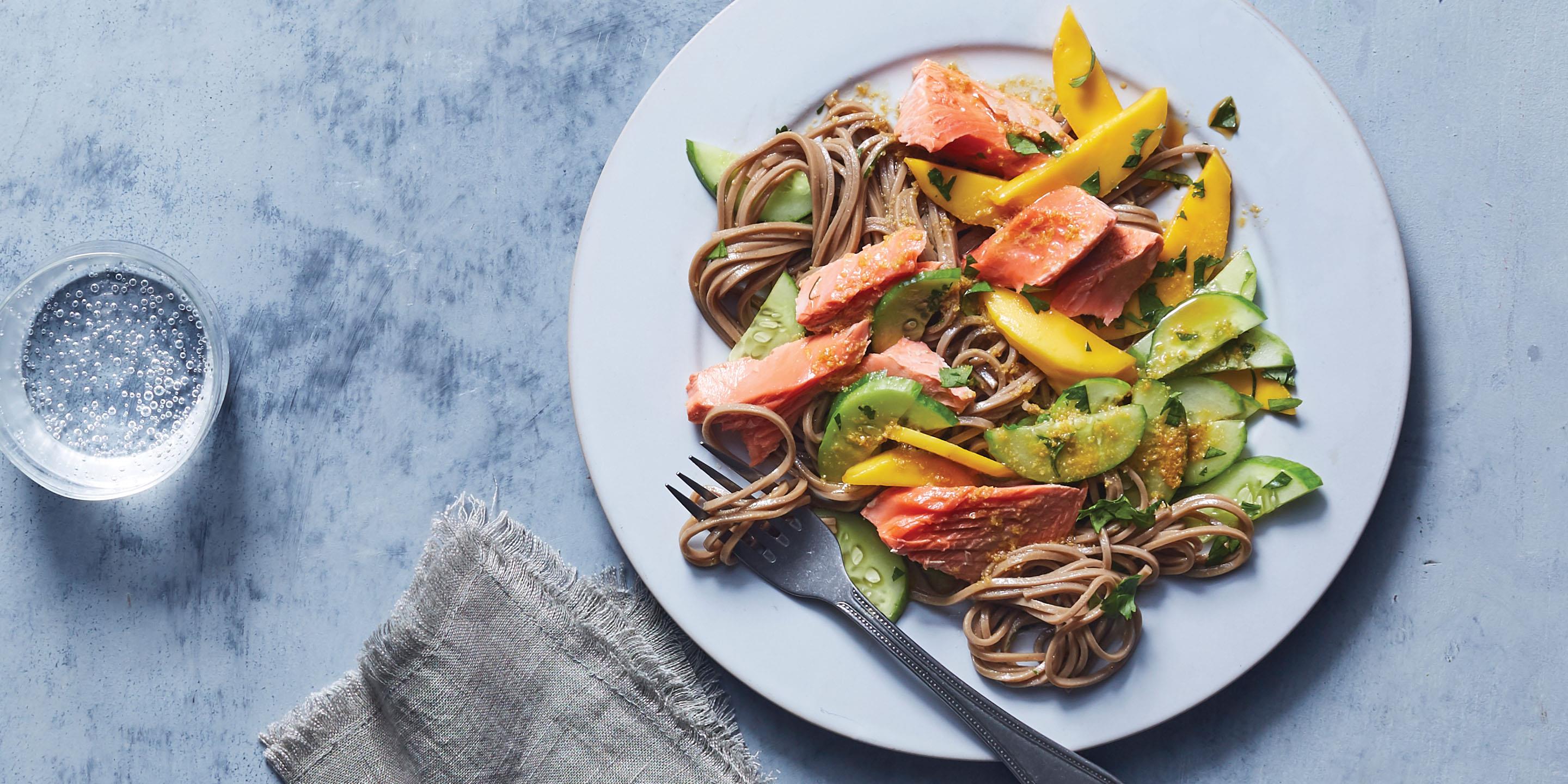 Easy Recipe To Boost Digestion Mango And Salmon Soba Salad Furthermore