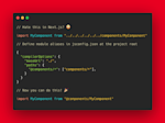 A code example of a Next.js jsconfig.json file, showing how to define absolute paths in your files.