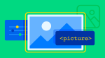 An illustration of a representation of an image placeholder on a green background, with the text <picture> overlaid.