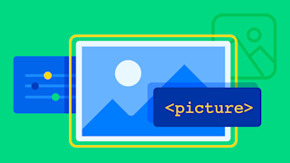 An illustration of a representation of an image placeholder on a green background, with the text <picture> overlaid.