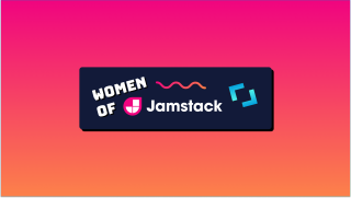 The women of jamstack logo on a pink and orange gradient background.