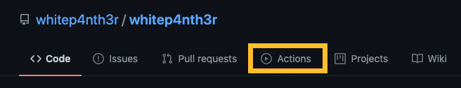 A screenshot of the GitHub repository UI highlighting the position of the Actions button.