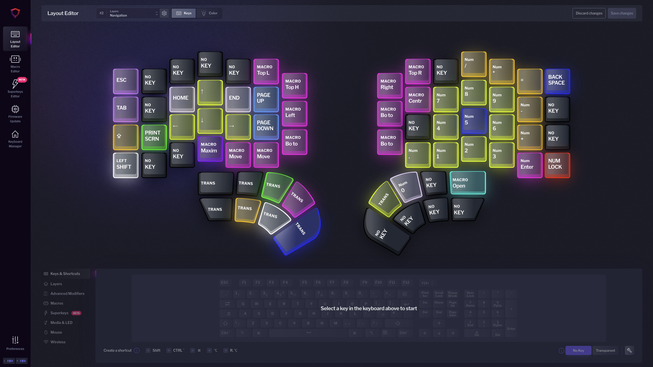 The layer 2 I configured for my Dygma defy. Details are described below.