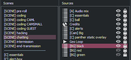 A screenshot of my chatting composite scene details from OBS