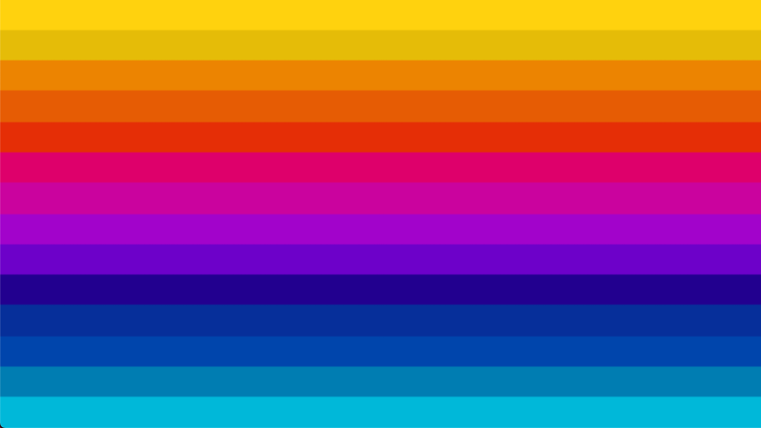 Pure CSS gradient horizontal striped background using hard stops, ranging from yellow at the top, through to orange, red, pink, purple, dark blue and bright blue.