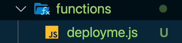 A screenshot of a file tree in VSCode showing the functions directory with deployme.js inside.