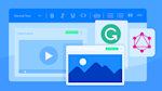 An illustration of web browser windows, the GraphQL logo, the Grammarly logo and a video embed representation.