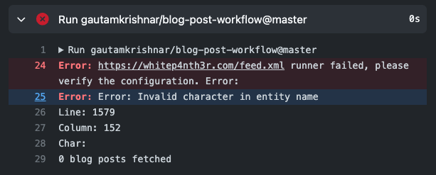 Error feed.xml runner failed, please verify the configuration. Error: invalid character in entity name. Line 1579. Column 152. Char not specified. 0 blog posts fetched.