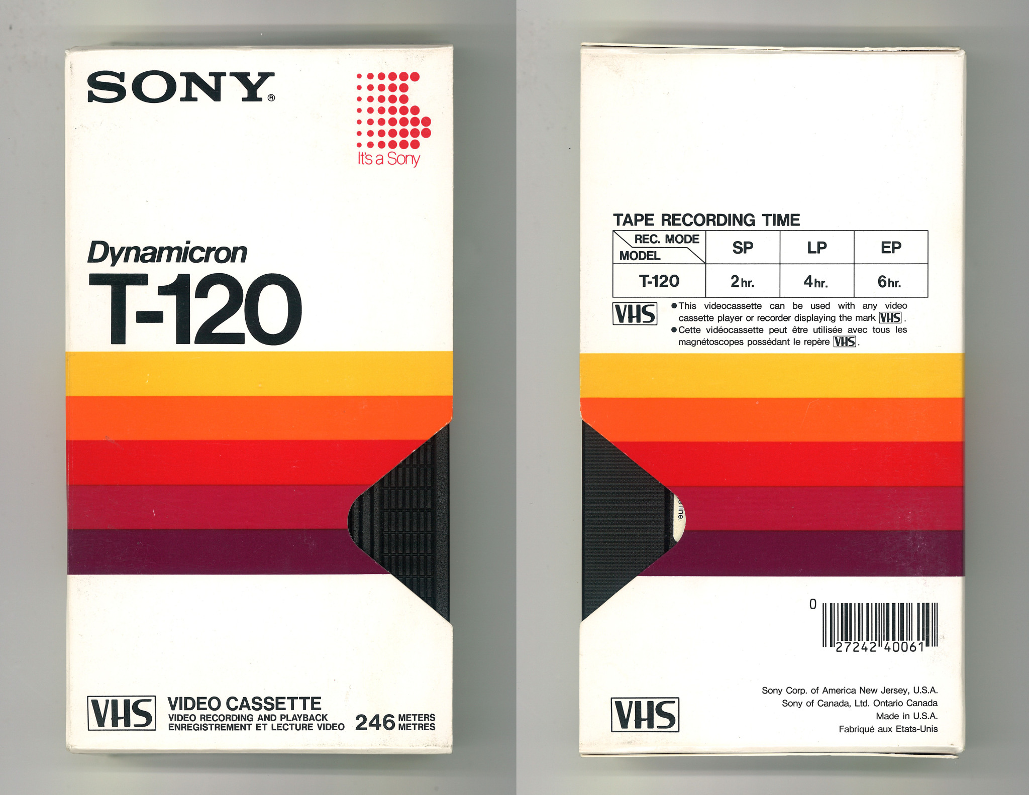 Front and back sleeve covers of the Sony T-120 Dynamicron VHS tape.
