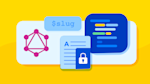 An illustration on a bright yellow background, showing the GraphQL logo, $slug, and a padlock to denote security.