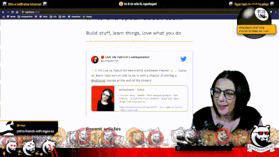 An animated gif of a short part of a live Twitch stream where I am coding and receiving a subscription alert