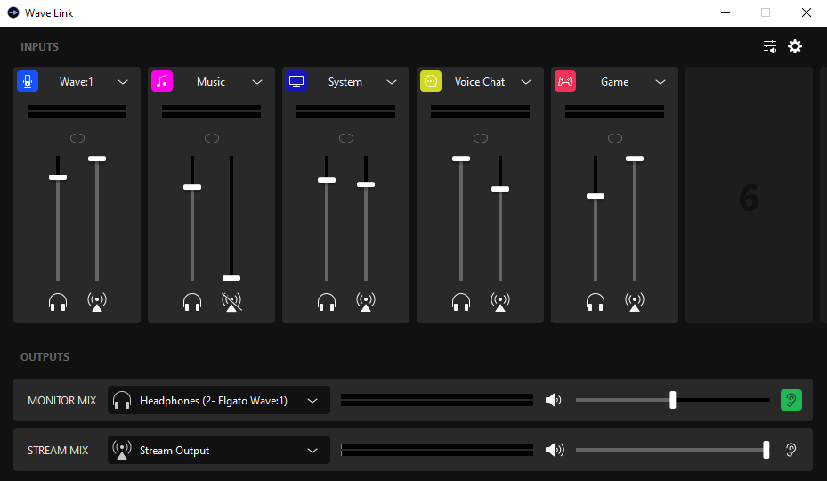 A screenshot of the Wave Link audio interface software showing the channels I add to my main stream audio channel