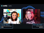 A screenshot from the Building with Next.js Cassidy Williams and Salma Alam-Naylor Architecting with Next.js 2021 video showing Cassidy on the left and Salma on the right against a Netlify branded background.