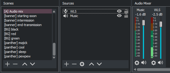 A screenshot of the audio component scene in OBS which I add to every composite scene