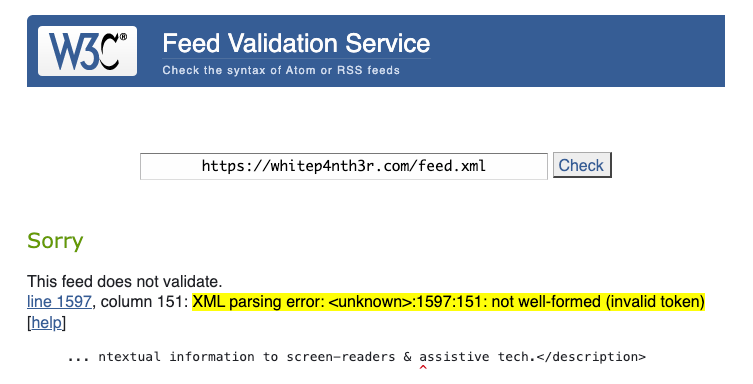 How to fix error: Invalid character in entity name in RSS feeds