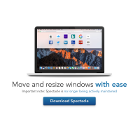 An image of a laptop screen with the words 'move and resize windows with ease' underneath, followed by a 'Download Spectacle' button.