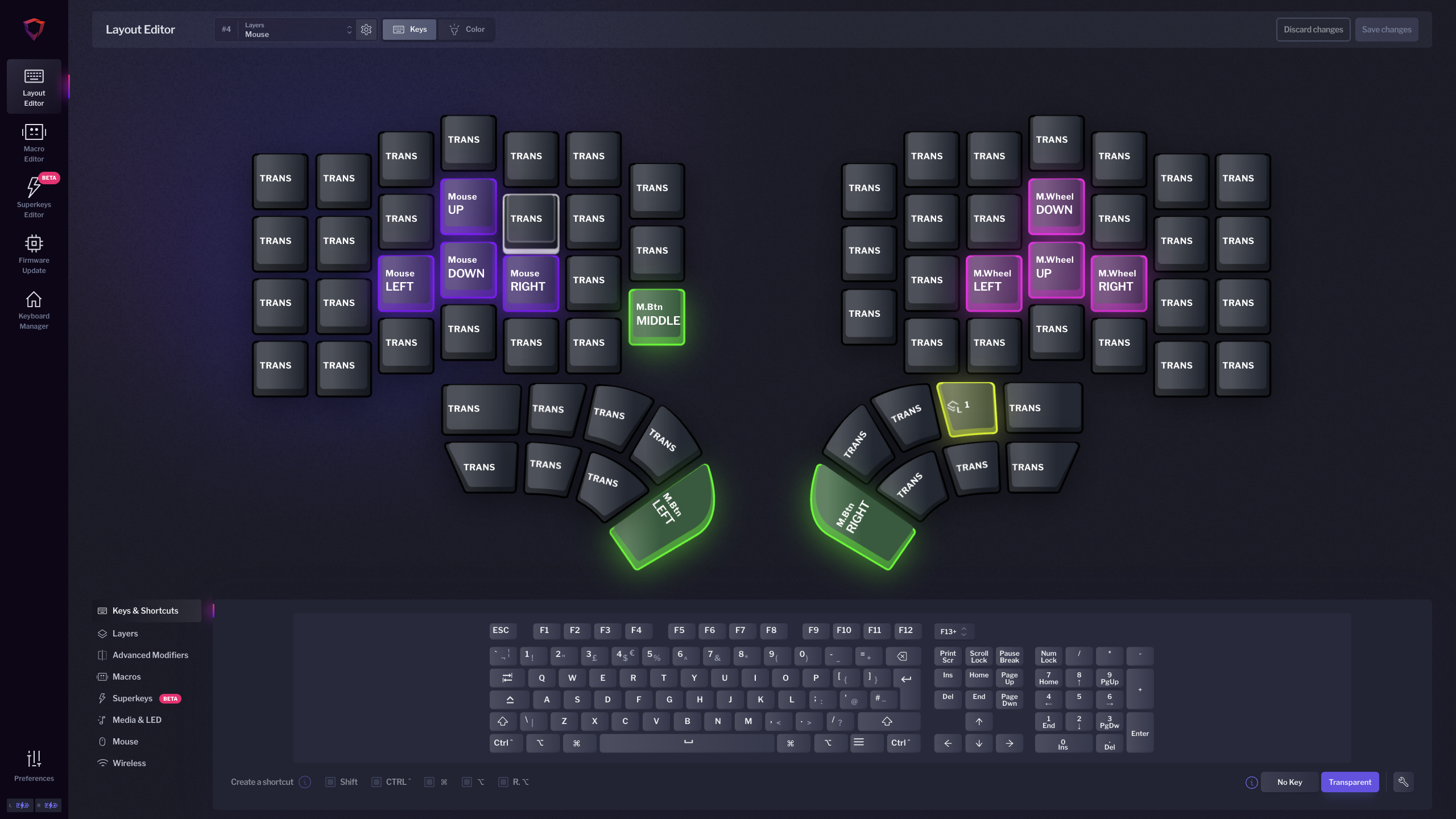 The layer 4 I configured for my Dygma defy. Details are described above.
