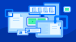 An illustrated image of a number screens covered in different type of content assets, representing linked asset entries