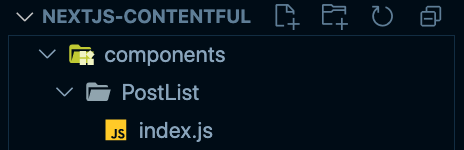 Screenshot of the PostList component in the components folder in VSCode