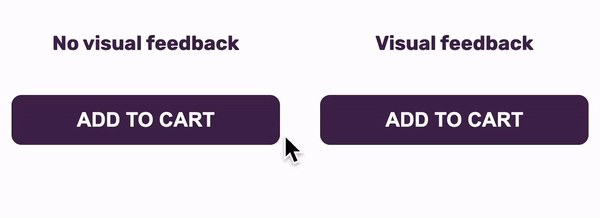 Two buttons. Left button is clicked and UI provides no visual feedback for 2 seconds. Right button is clicked and shows a loading state immediately.