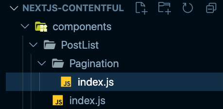 Screenshot of the pagination component created in the components directory in VSCode