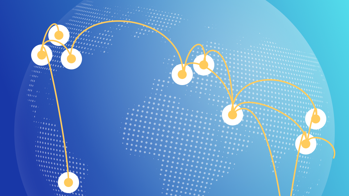llustration of a globe, with dots representing server nodes, with lines connecting them.