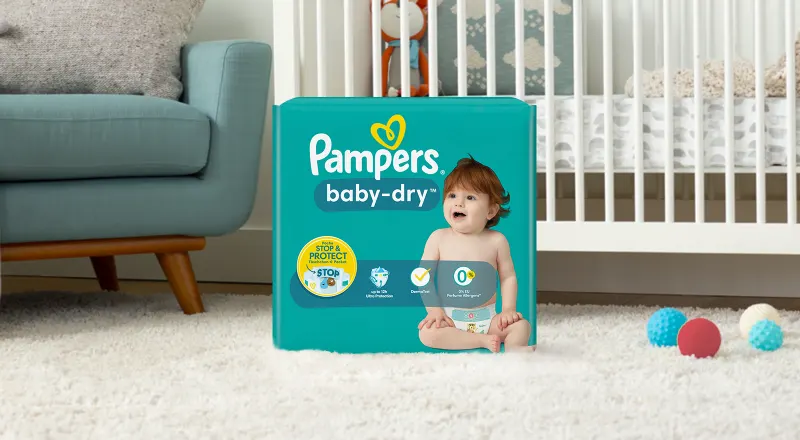 Pampers Couches Baby-Dry Taille 8 (+17kg) Jusqu'à 12h Bien Au Sec