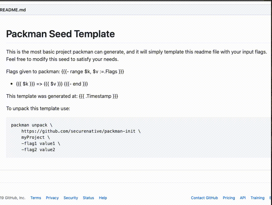Packman sample project that just emits the input flags on a README file