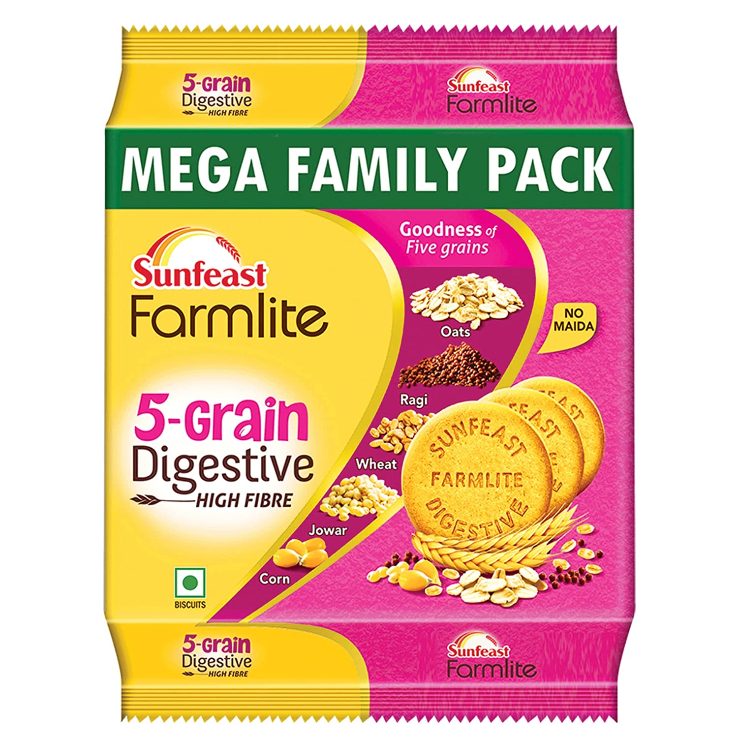 5-Grain Digestives. They are made from oats, ragi, wheat, jowar, and corn.