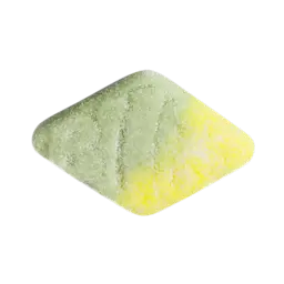 A green and yellow sugary gummy rhombus