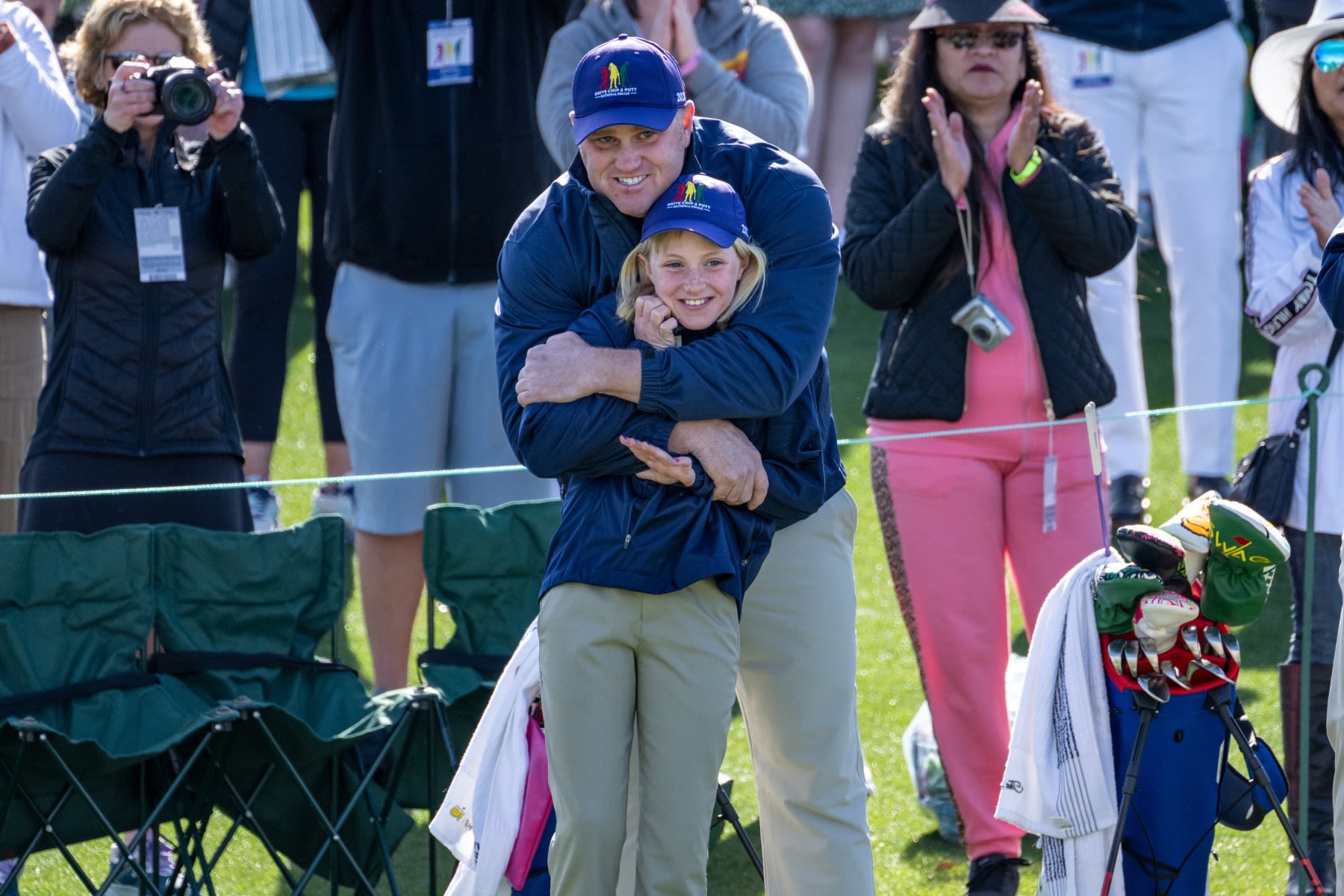 Madison Pyatt and her father after winning the Girls' 7-9 Division. (Augusta National Golf Club)