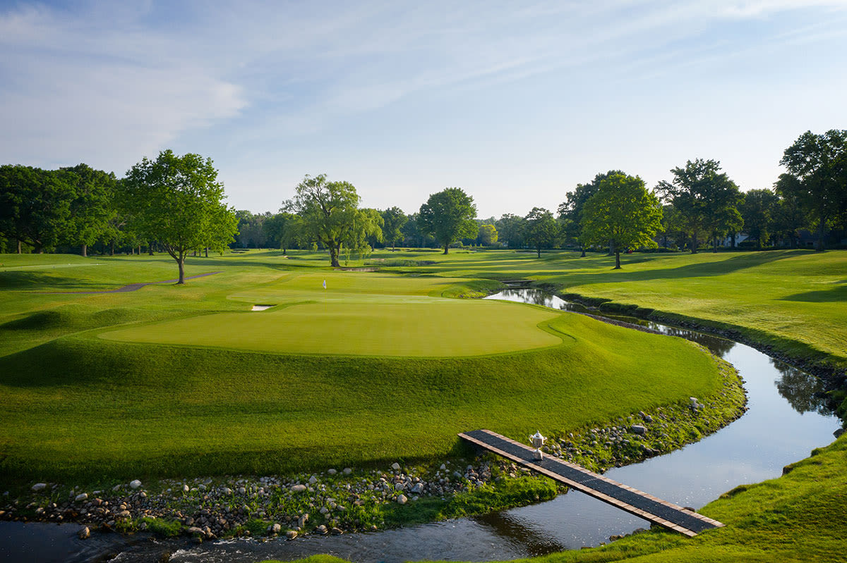 A view of the Wanamaker trophy on the sixth hole at Oak Hill Country Club on June 7, 2021 in Rochester, New York. (Photo by Gary Kellner, PGA of America).