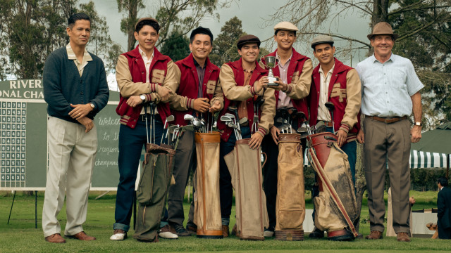 "The Long Game" centers around the true story of the San Felipe High School Mustangs’ golf team, who are led by characters JB Peña , played by Jay Hernandez (far left) and Frank Mitchell, played by Dennis Quaid (far right).

