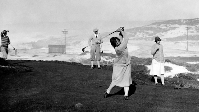 Marion Hollins tees off No. 11 at Monterey Peninsula Country Club (Julian P. Graham/Loon Hill Studios)
