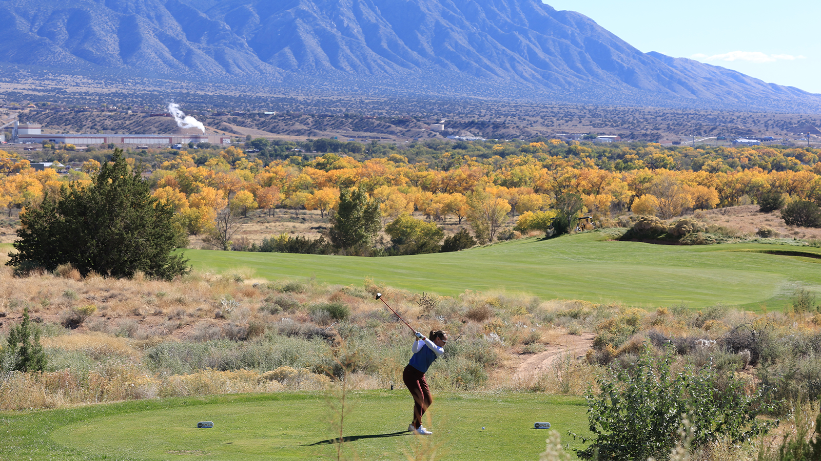 Jennifer Borocz of the U.S. Team hits her tee shot on the 16th hole during the second round of the 2nd Women's PGA Cup at Twin Warriors Golf Club on Friday, October 28, 2022 in Santa Ana Pueblo, New Mexico. (Photo by Sam Greenwood/PGA of America)