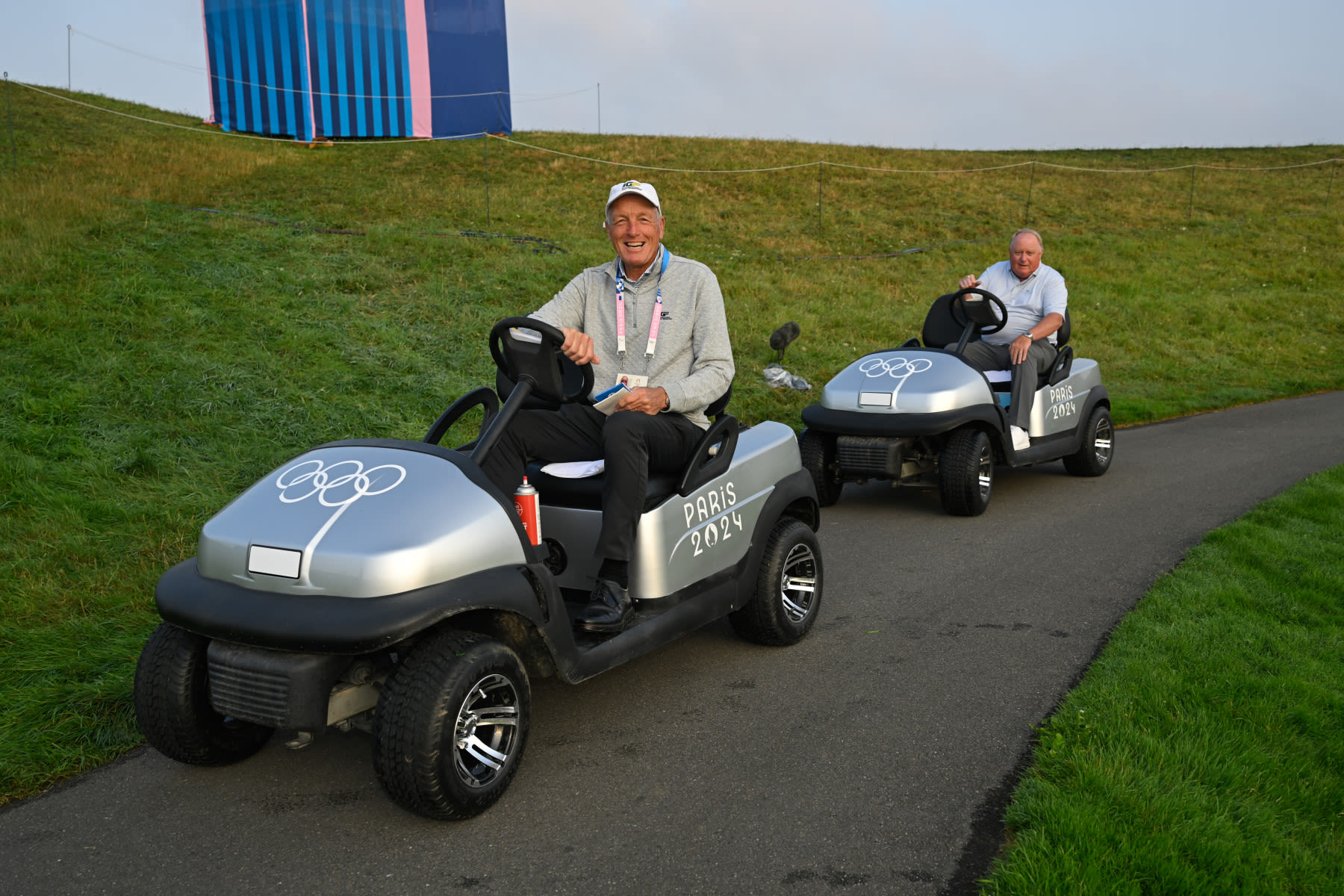 Haigh and Garland head out to set up the course.