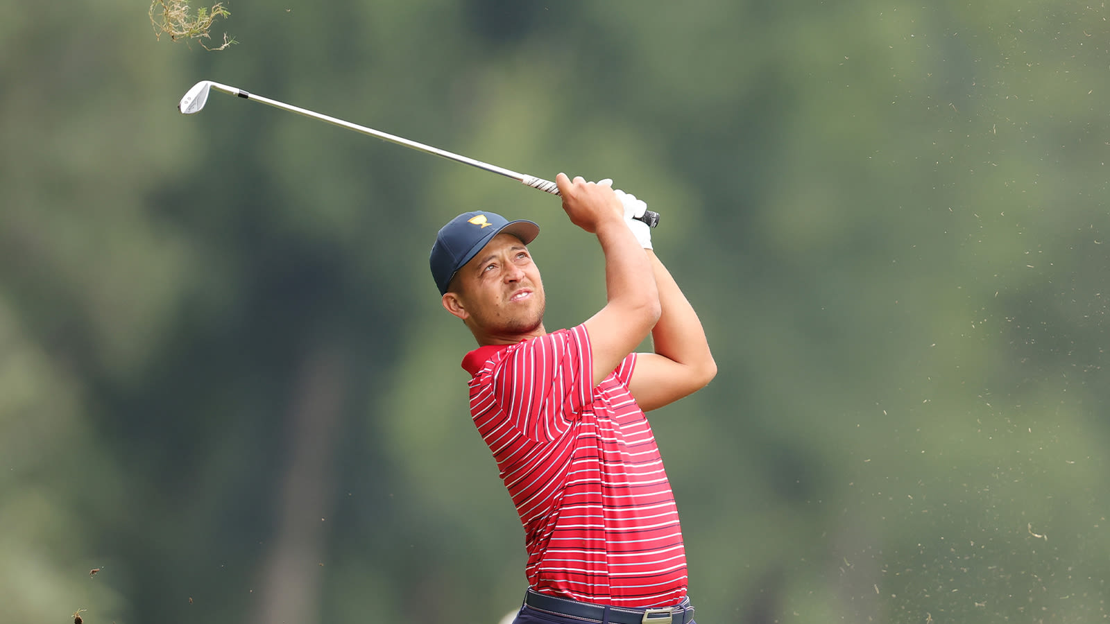 Xander Schauffele of the United States Team plays a second shot on the second hole during Sunday singles matches on day four of the 2022 Presidents Cup at Quail Hollow Country Club on September 25, 2022 in Charlotte, North Carolina. (Photo by Stacy Revere/Getty Images)