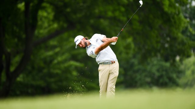Max Homa hits his shot from the seventh tee during the second round of the 2022 PGA Championship.