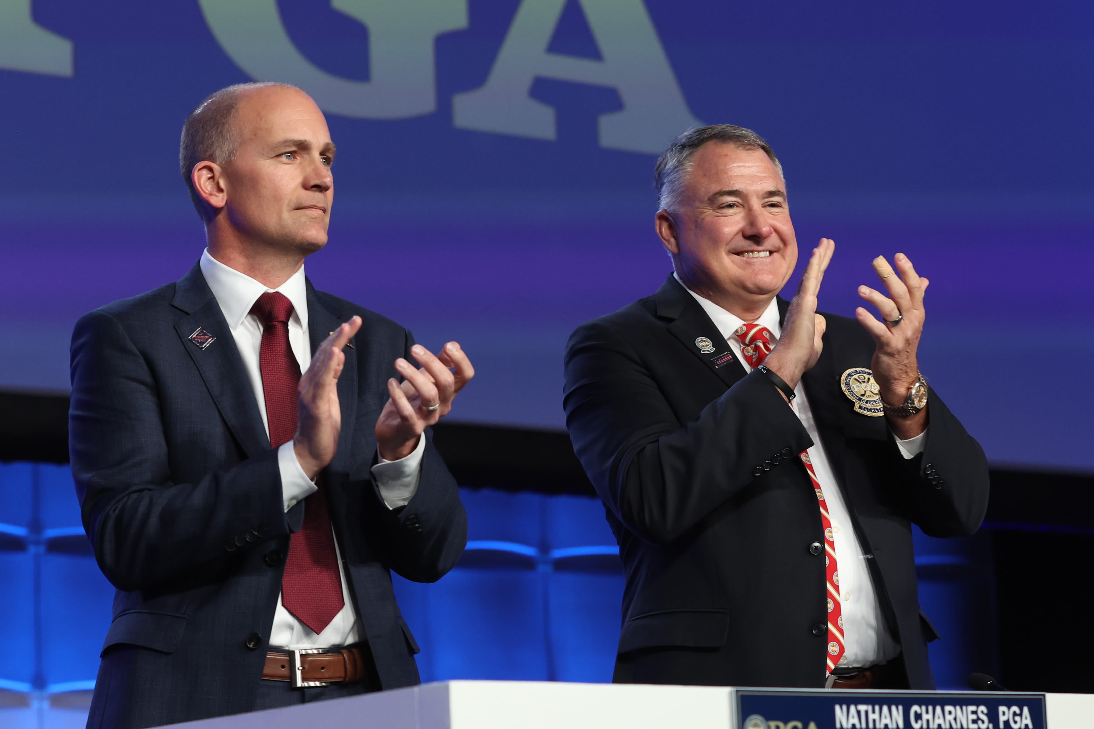 PGA of America Secretary Nathan Charnes and PGA of America Vice President Don Rea during the 106th PGA Annual Meeting at JW Marriott Phoenix Desert Ridge Resort & Spa on Thursday, November 3, 2022 in Phoenix, Arizona. (Photo by Sam Greenwood/PGA of America)