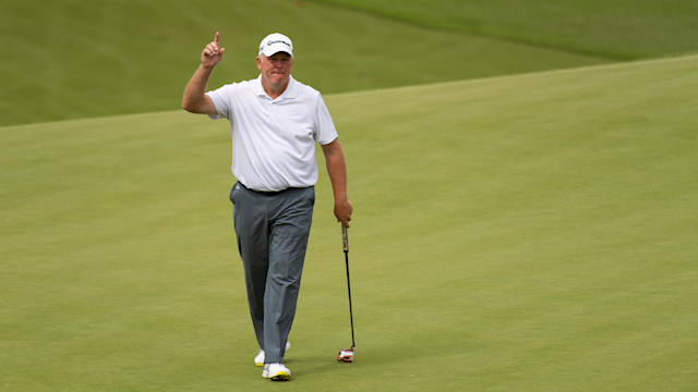 PGA Professional, Bob Sowards reacts to his putt during the final round of the 81st KitchenAid Senior PGA Championship held at the Southern Hills Country Club on May 30, 2021 in Tulsa, Oklahoma. (Photo by Montana Pritchard/PGA of America)