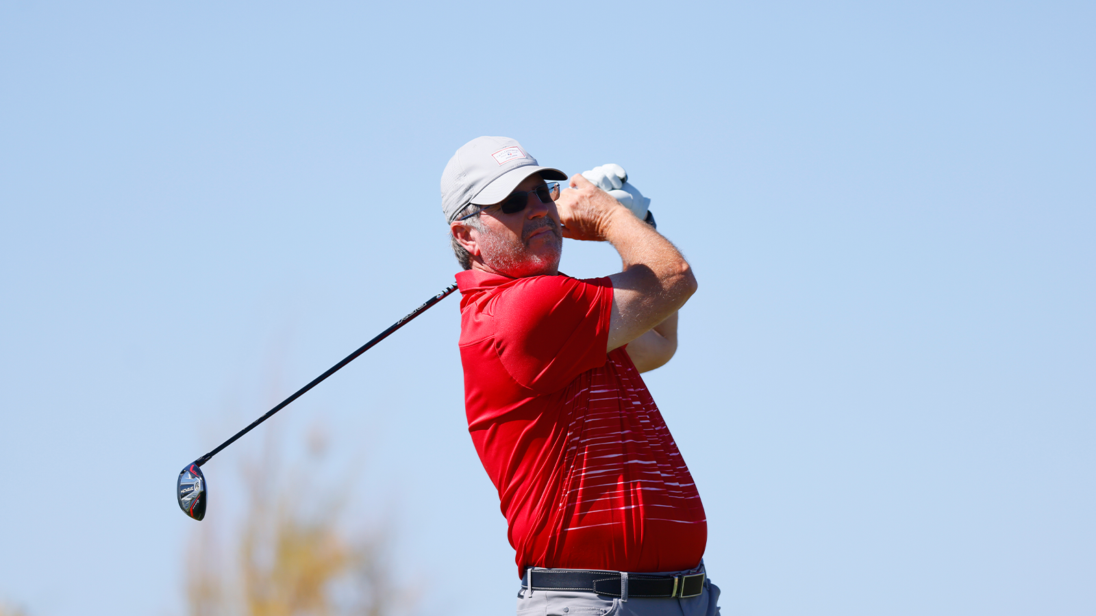 Chad Sorensen hits his tee shot on the 10th hole during the second round of the 34th Senior PGA Professional Championship at Twin Warriors Golf Club on October 14, 2022 in Santa Ana Pueblo, New Mexico. (Photo by Justin Edmonds/PGA of America)