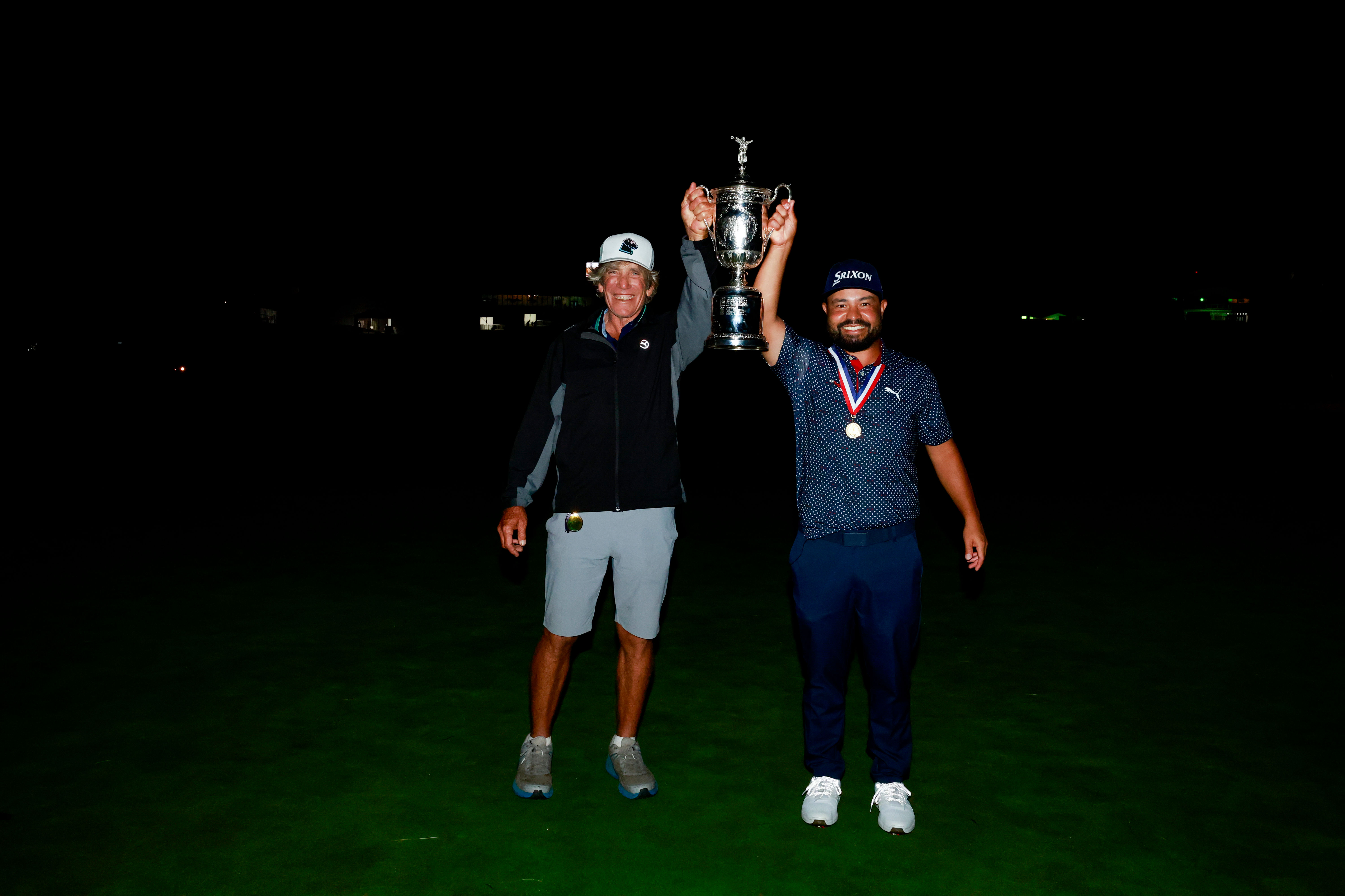 J.J. Spaun and his PGA Coach Adam Schriber after Spaun's U.S. Open victory.