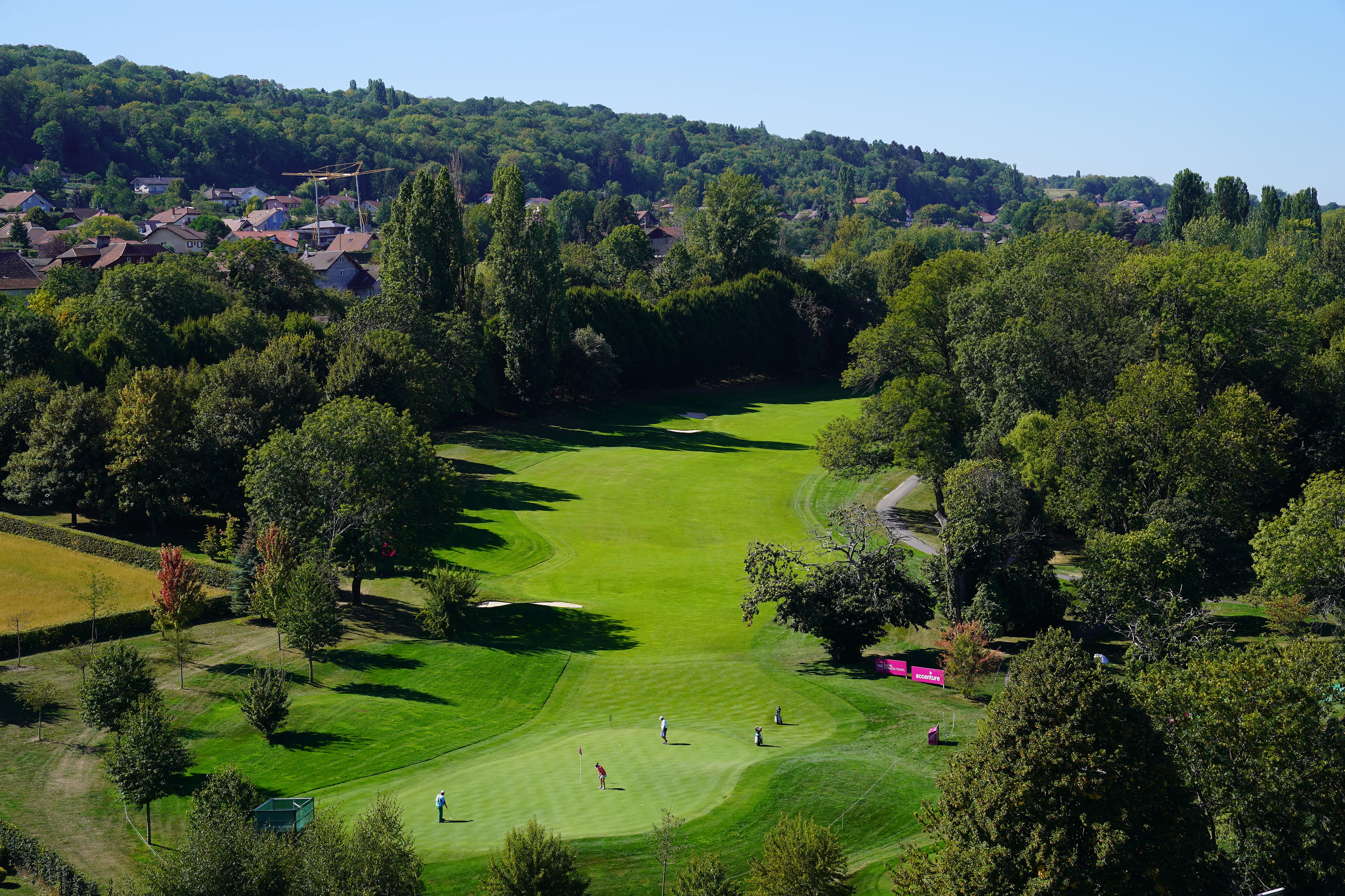 An aerial view of the 13th hole at the Evian Resort Golf Club