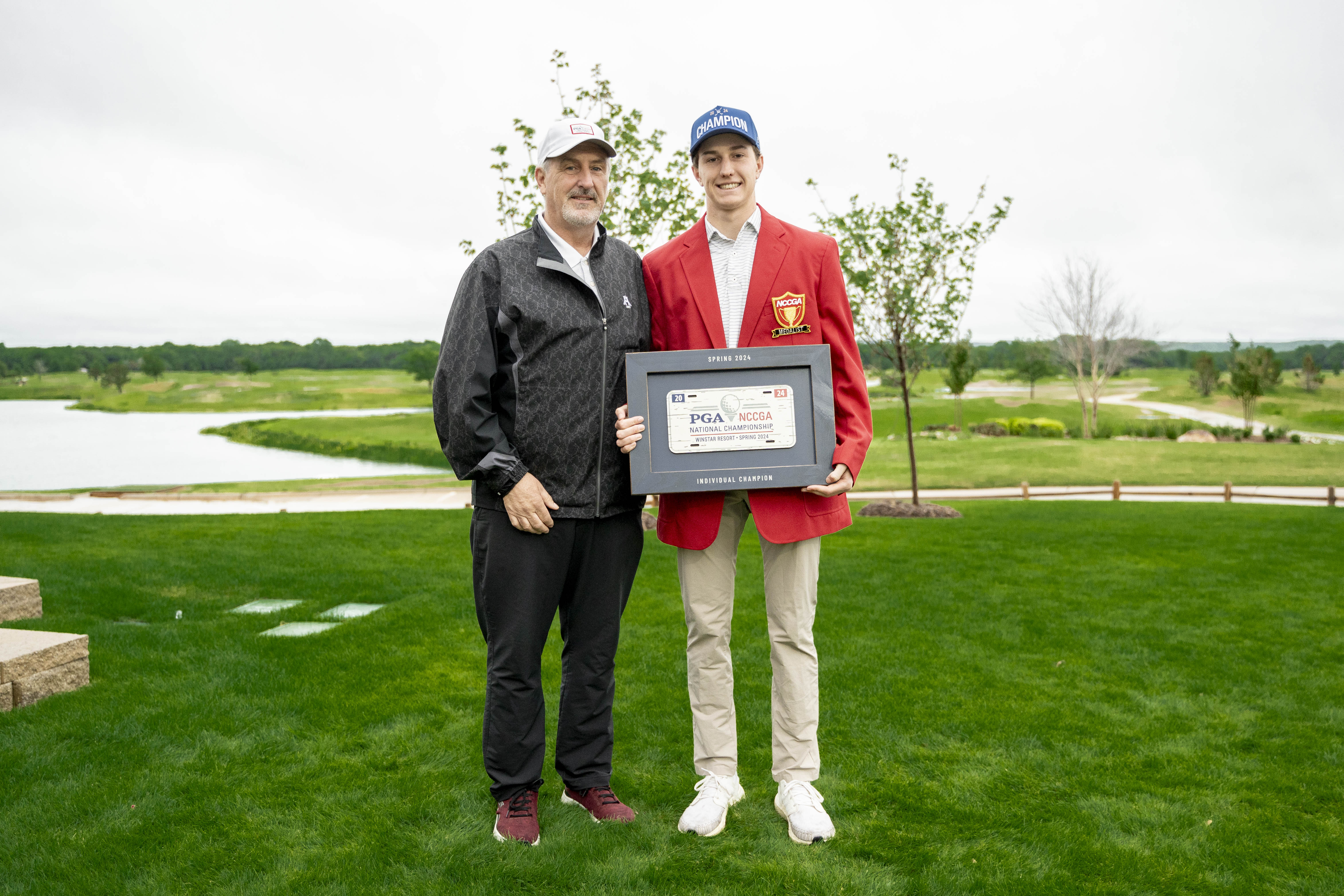 John Simmons with Logan Jaeger, who won Individual Medalist at the Spring Championship.