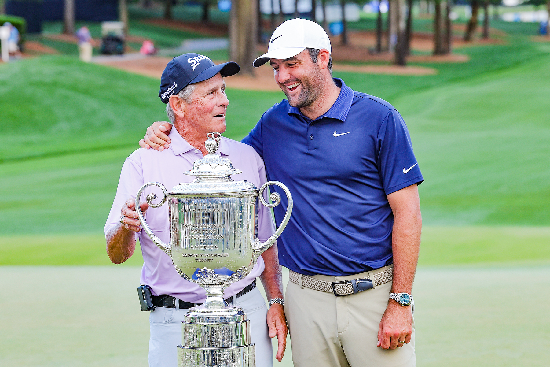 Randy Smith and Scottie Scheffler after Scheffler's win at the 2025 PGA Championship.